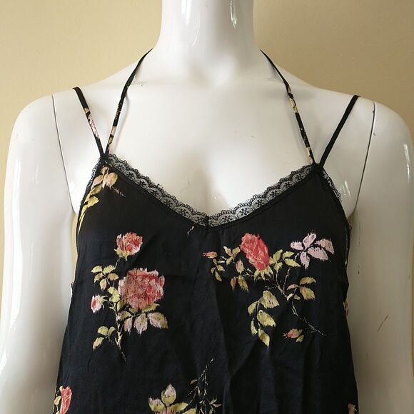 R13 Lace Back Slip Dress XS Black Pink Floral 100%Silk Lace Up Adjustable Strap - Picture 2 of 13